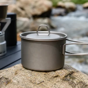 1600ml Pure Titanium Camping Pot Sandblasted Double Handle
