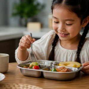 Pure Titanium Kids Divided Plate 18cm Round Ice Crystal
