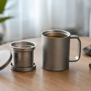 Pure Titanium Tea Infuser Mug Set 450ml for Camping Travel