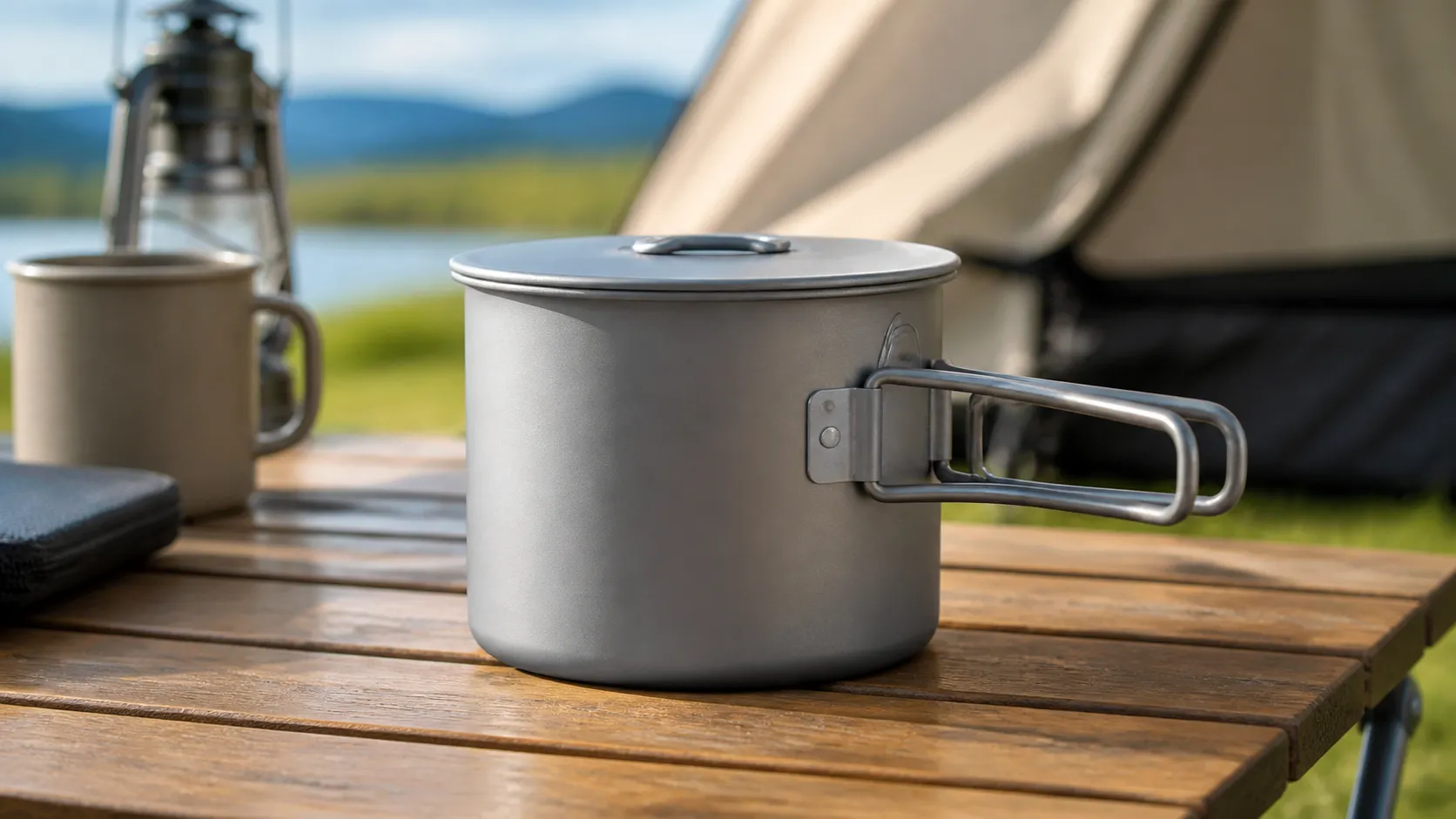 Pure Titanium Camping Pot 1000ml Folding Handle