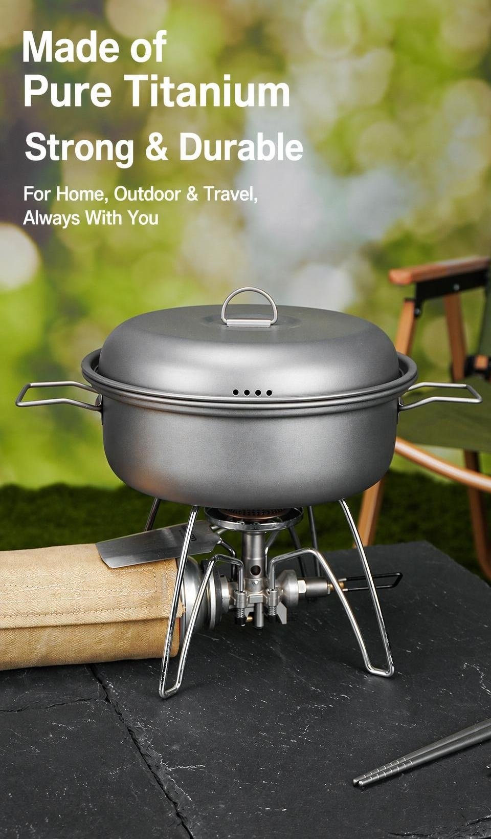 European outdoor titanium camping cookset with ice crystal anodization